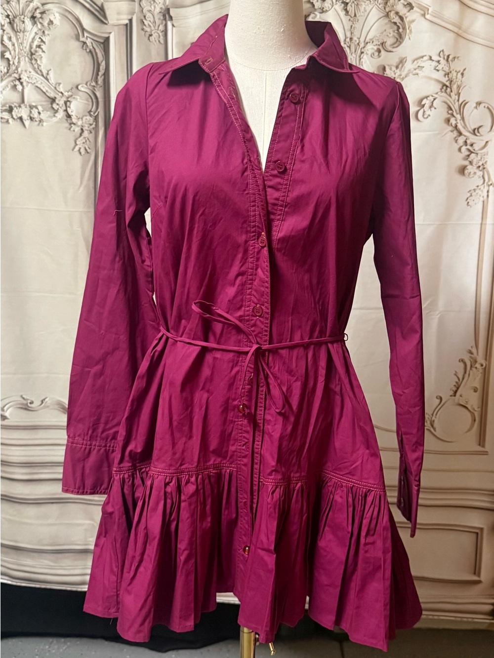 Jackie The Label Raspberry/Magenta Button-Front Ruffle Mini Dress – Size Small. - Picture 5 of 5